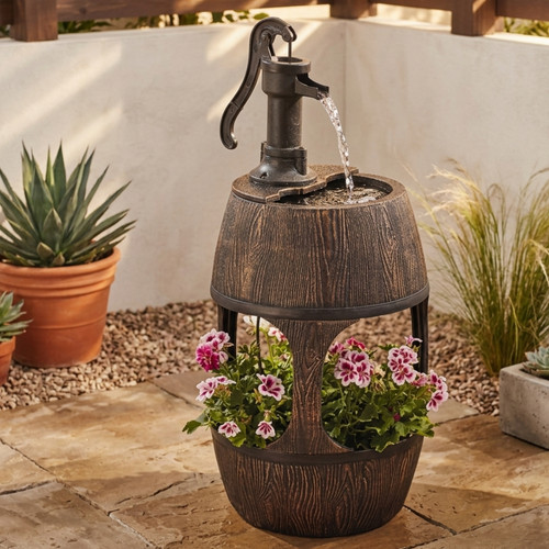 Garden barrel fountain planter - fountain,